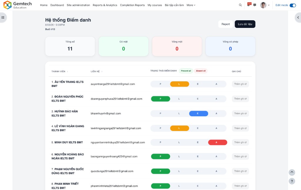 Giới thiệu Plugin Điểm danh (Attendance) trên Moodle