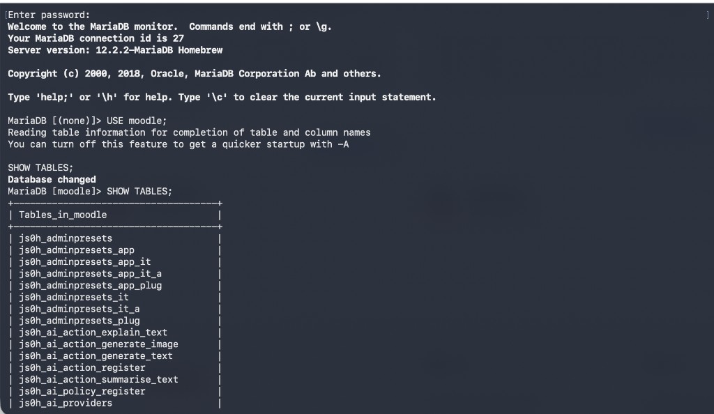 Cài MariaDB mới trên macOS khi dùng MAMP để chạy Moodle (vượt giới hạn MariaDB của MAMP)